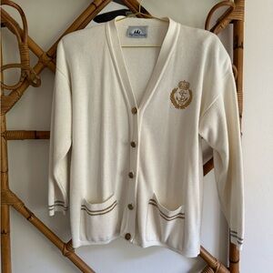 Vintage Nautical Cardigan Sweater with Embroidered Crest